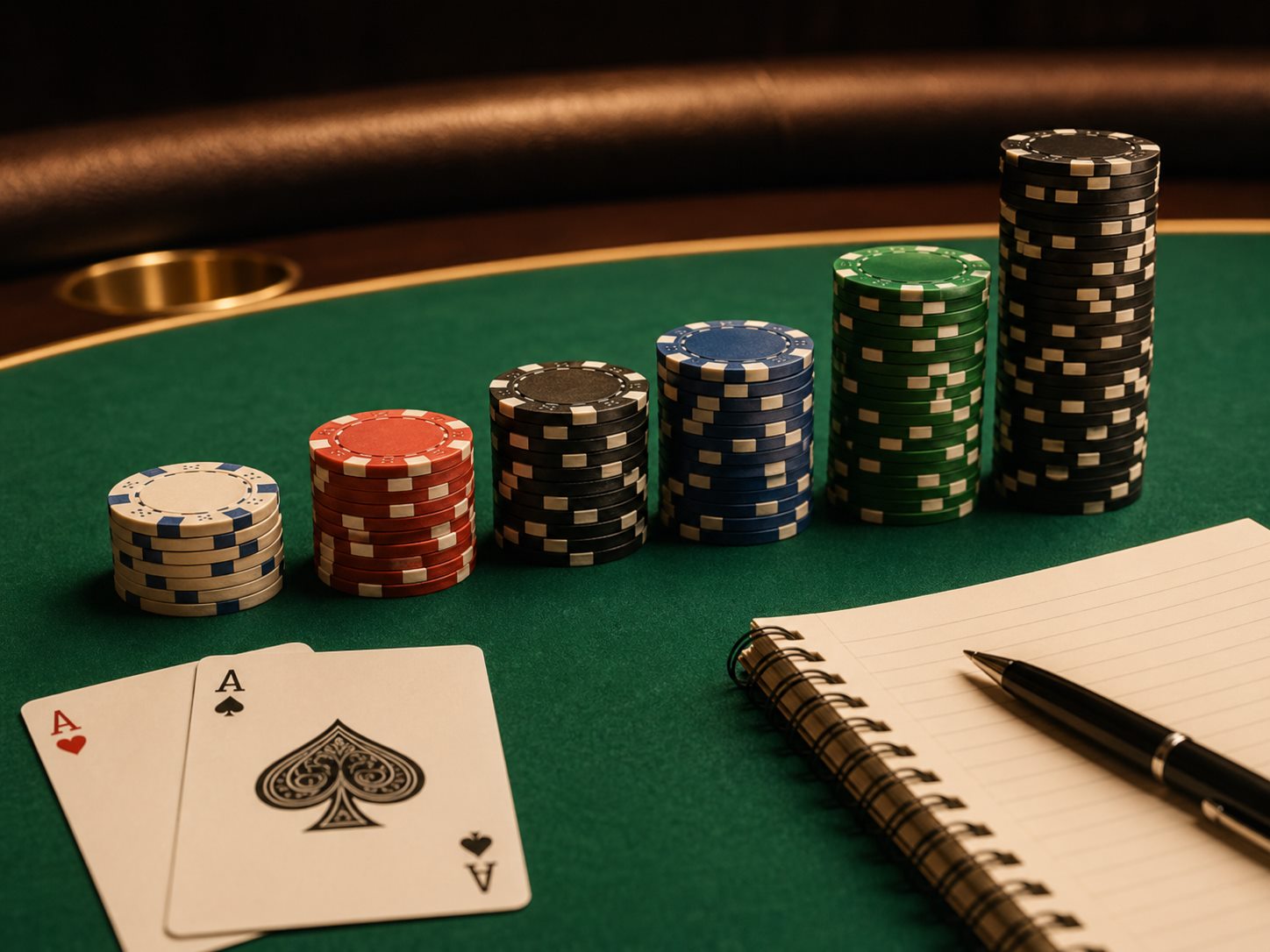 Ascending poker chip stacks showing bankroll progress